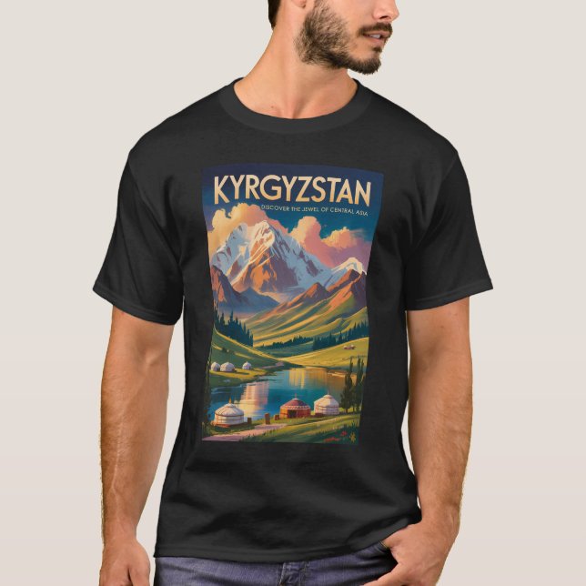 Kyrgyzstan Yurt Illustration Travel Art Vintage T-Shirt (Front)