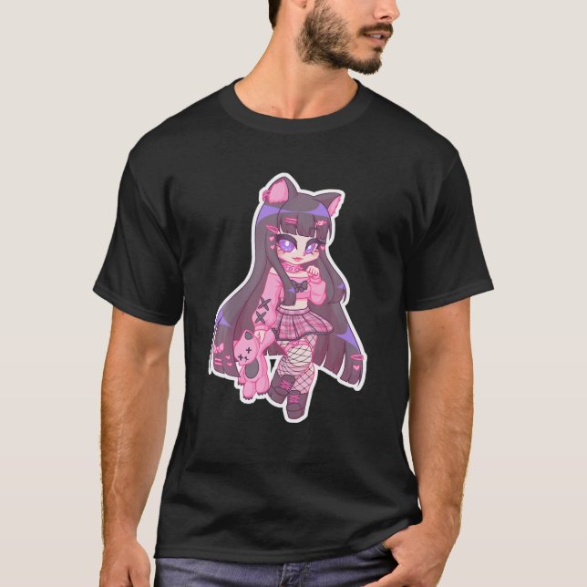 Kyuuchandesu Neko Emo Girl Cat Alt Girl Aesthetic T-Shirt (Front)