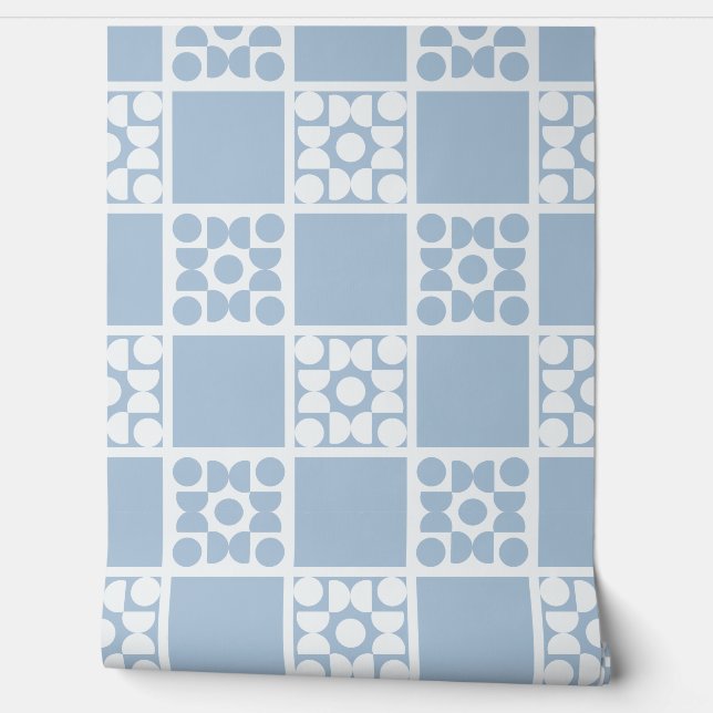 (L) 2502223B Retro Geometric Tiles Blue Wallpaper (Unrolling)