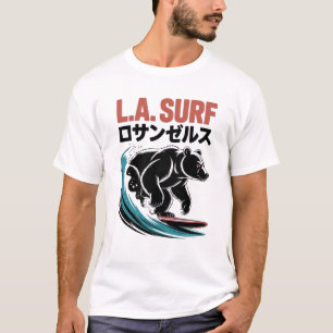 L.A. Surf Bear Japanese Typography T-Shirt