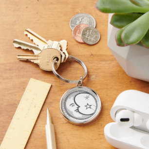 L Celestial Moon Round Metal Key Ring