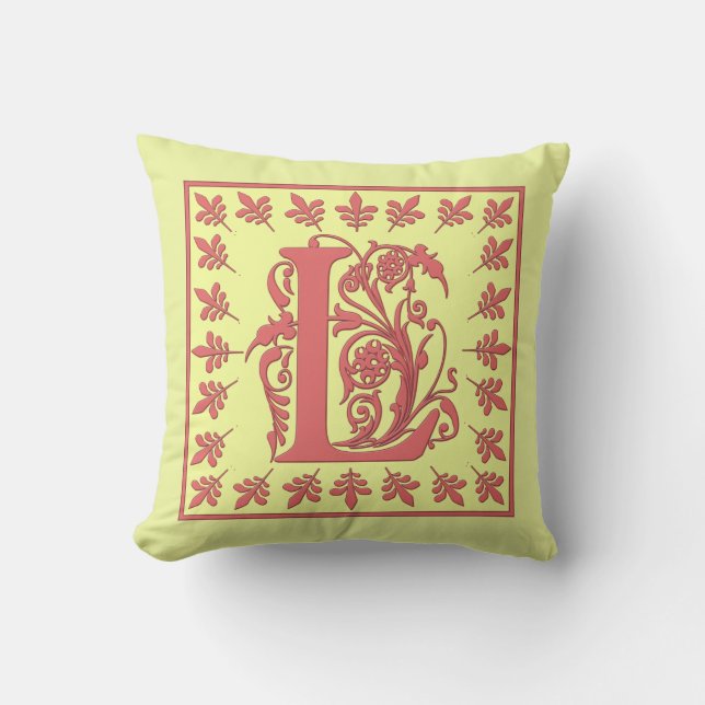 L INITIAL PILLOW - Pink L on YELLOW Background (Front)