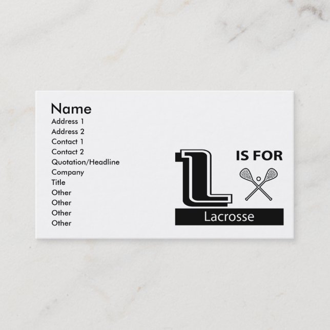 L Is For Lacrosse Business Card (Front)
