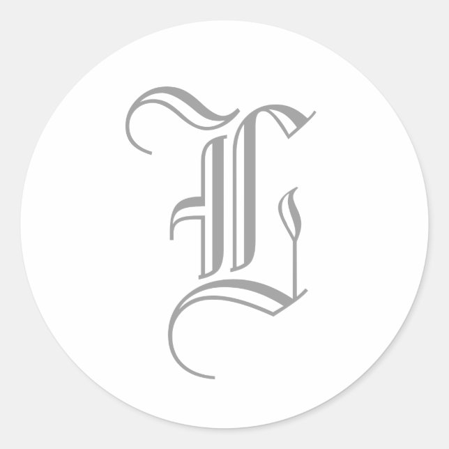 L Letter Monogram Sticker Grey Old English (Front)