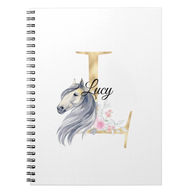 L letter personalized name monogram with horse notebook (Front)