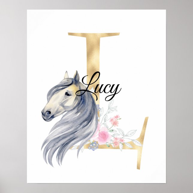 L letter personalized name monogram with horse poster (Front)