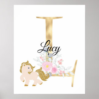 L letter personalized name monogram with pony poster
