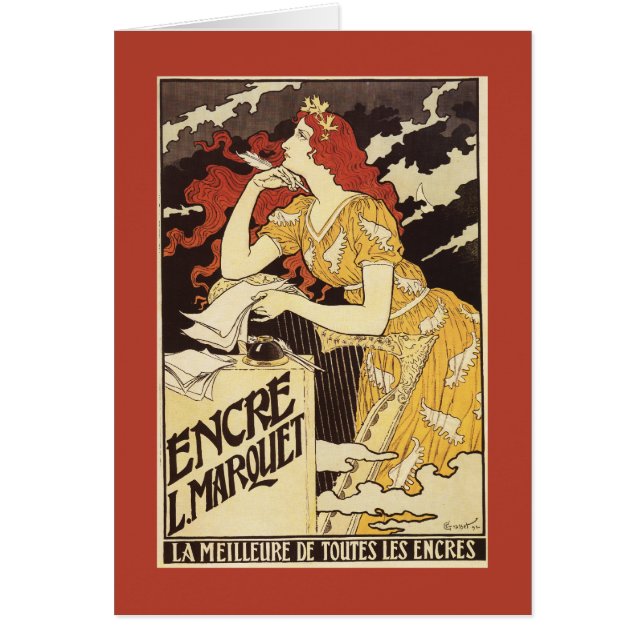 L. Marquet Ink Red-Headed Woman & Harp (Front)