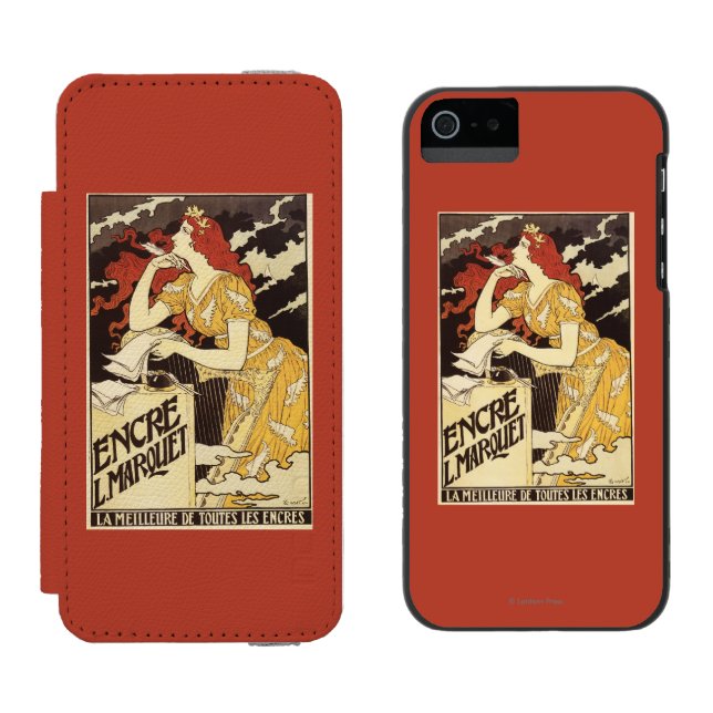 L. Marquet Ink Red-Headed Woman & Harp Incipio iPhone Wallet Case (Side by Side)