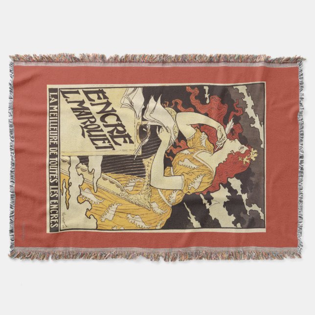 L. Marquet Ink Red-Headed Woman & Harp Throw Blanket (Front)