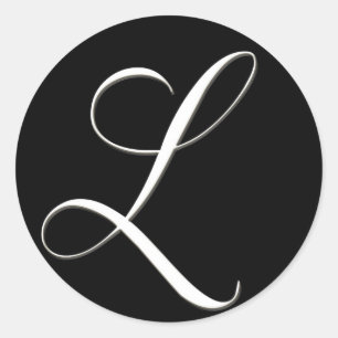 L monogram - elegant black and white classic round sticker