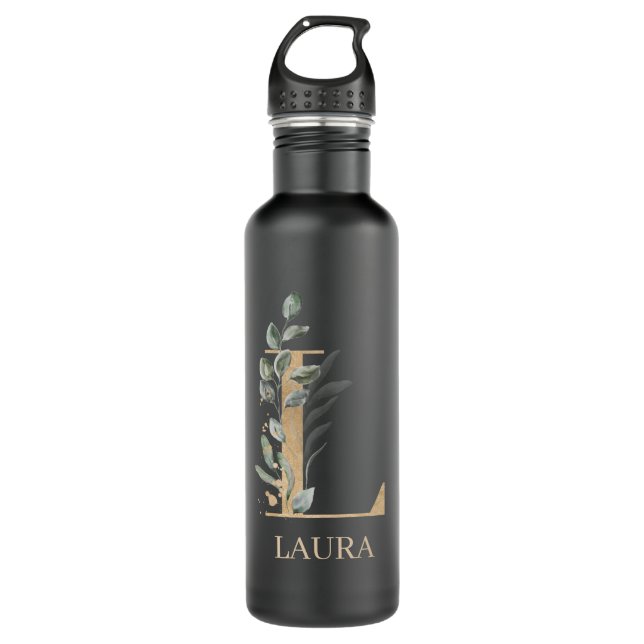 L Monogram Floral Personalised 710 Ml Water Bottle (Front)