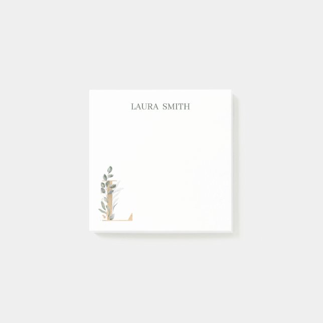 L Monogram Floral Personalised Post-it Notes (Front)