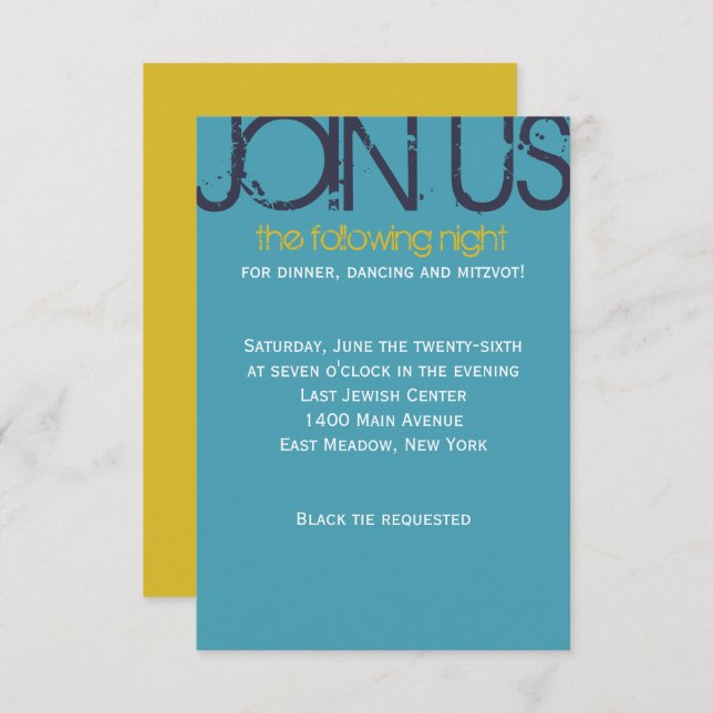 L Monogram Initial Bar Bat Mitzvah Party Card (Front/Back)