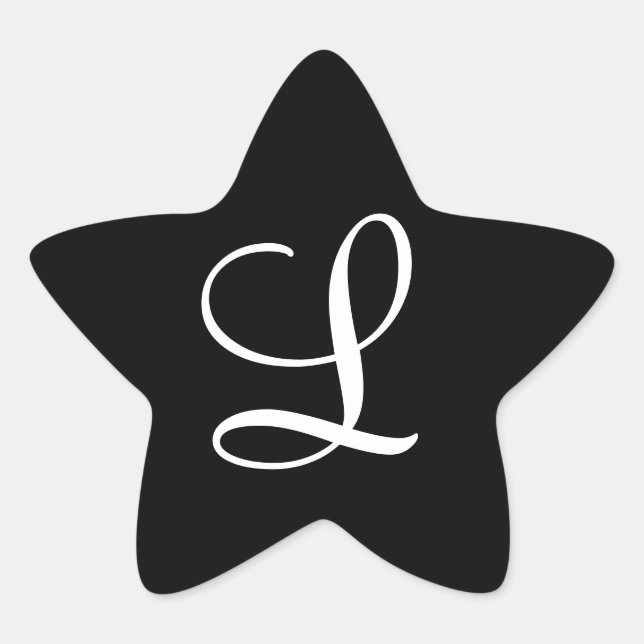"L" Monogram Initial White on Black Star Sticker (Front)