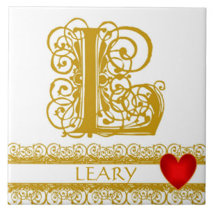 L Monogram Name Gold Lace Red Heart Template Tile