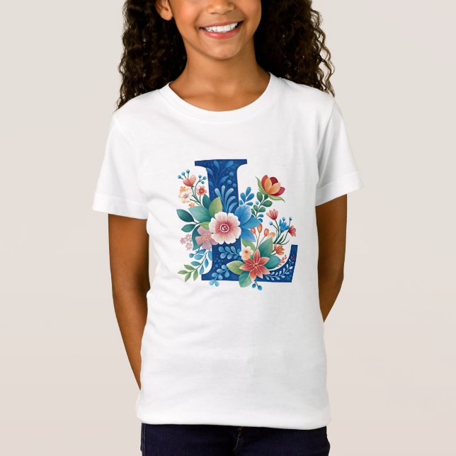 L Monogram ornate floral design T-Shirt (Front)