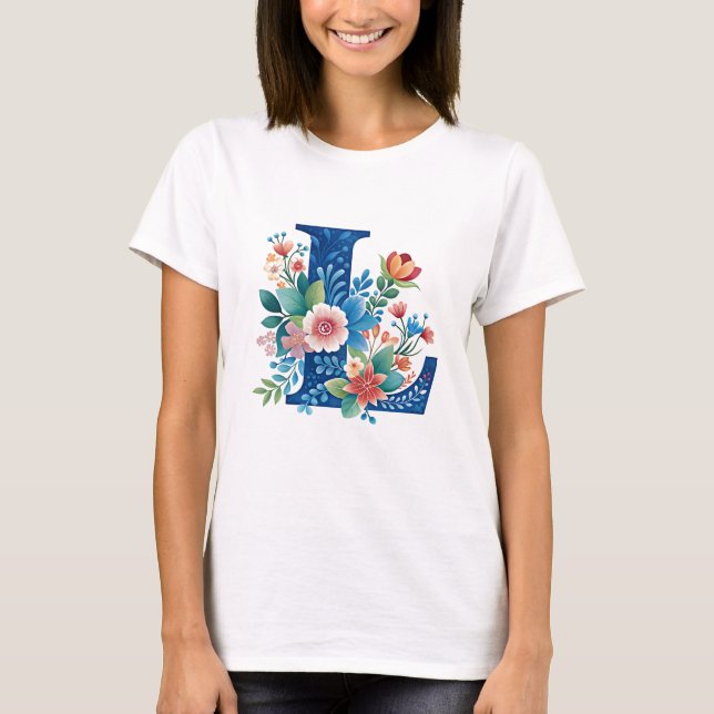 L Monogram ornate floral design T-Shirt (Front)