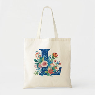 L Monogram ornate floral design Tote Bag