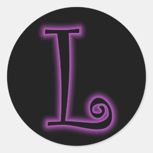 L Monogram Purple Neon Classic Round Sticker