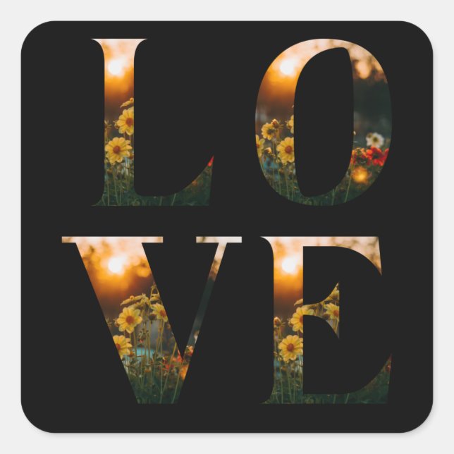 L O V E love block letters monogram floral sunset Square Sticker (Front)