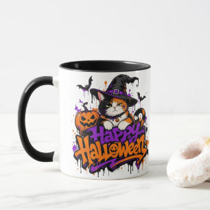 L&S Happy Halloween Witch Calico Cat Mug