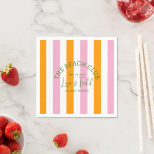 L&T The Beach Club Orange Pink Cabana Stripe Napkin
