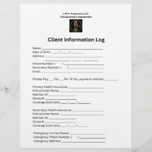 L.W.H. Properties, LLC. Client Info Log Flyer