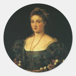 La Bella, Duchess of Urbino by Titian Classic Round Sticker
