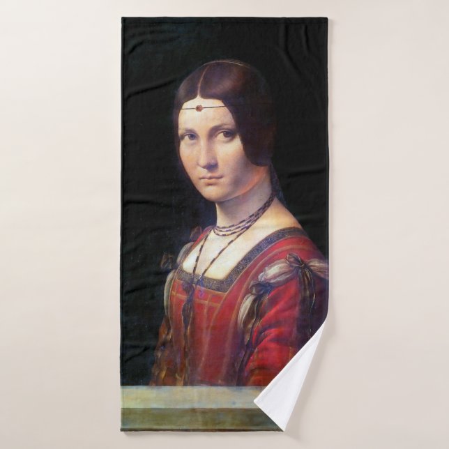 La Belle Ferronniere, Leonardo da Vinci Bath Towel (Bath Towel)
