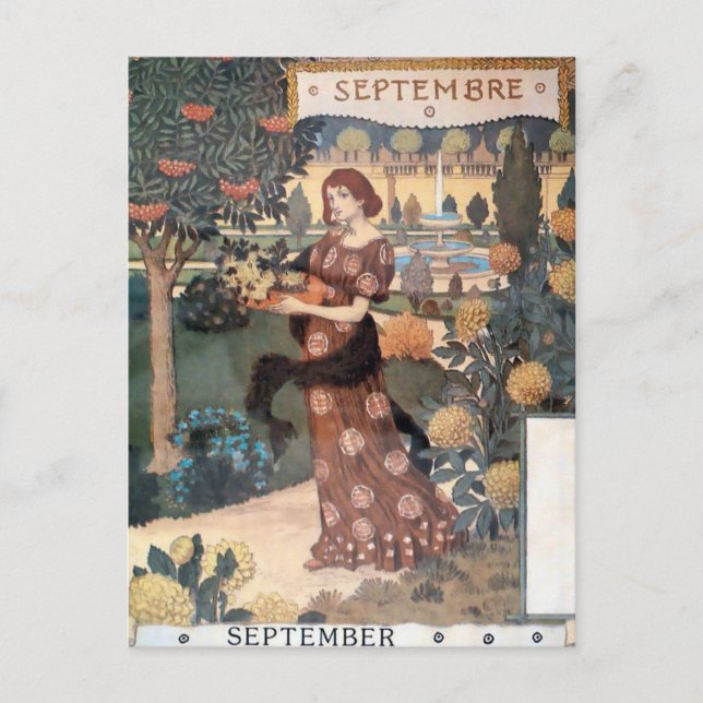 La Belle Jardiniere – Septembre - Eugène Grasset Postcard (Front)