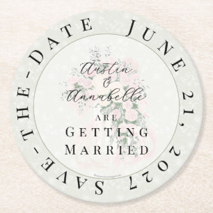 La Boca Golden Sheer Bow Bouquet Save-the-Date  Ro Round Paper Coaster
