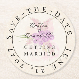 La Boca Golden Sheer Bow Bouquet Save-the-Date  Round Paper Coaster