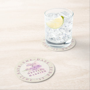 La Boca Golden Sheer Bow Bouquet Save-the-Date  Round Paper Coaster