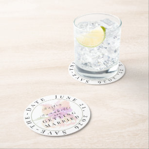 La Boca Rosa blush bow Save-the-Date coaster