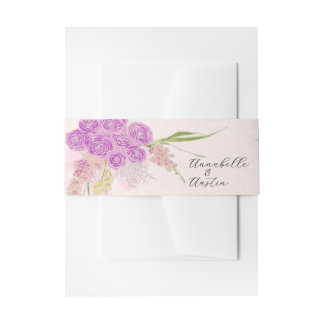 La Boca Vendretti Pink Bow and Bouquet on Pink Invitation Belly Band
