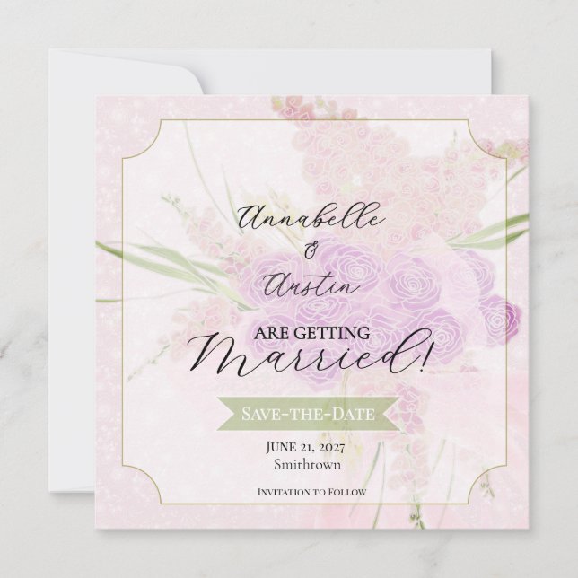 La Boca Vendretti Pink sheer bow Bouquet   Save The Date (Front)