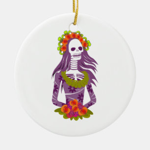 La Calavera Catrina/Dapper Skeleton/'Elegant Skull Ceramic Tree Decoration