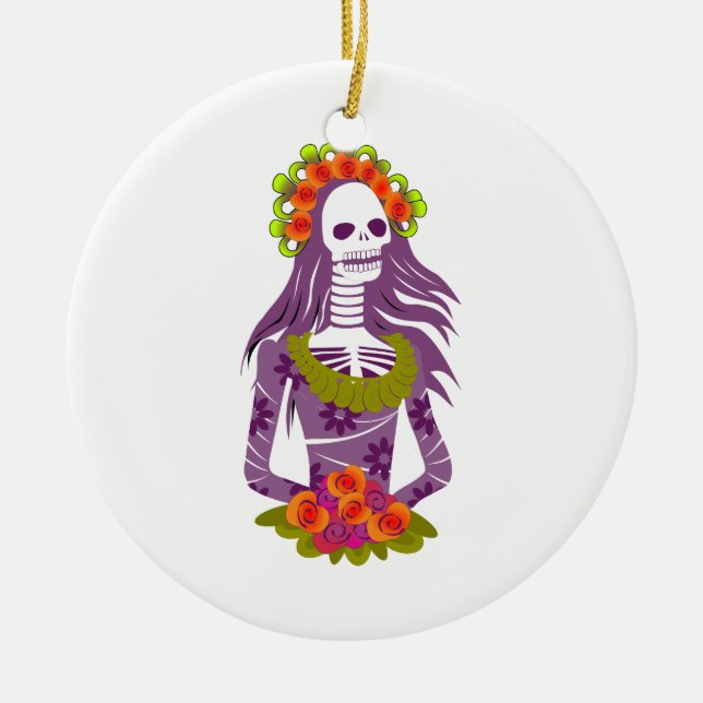 La Calavera Catrina/Dapper Skeleton/'Elegant Skull Ceramic Tree Decoration (Front)