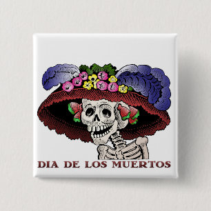 La Calavera Catrina in colour 15 Cm Square Badge