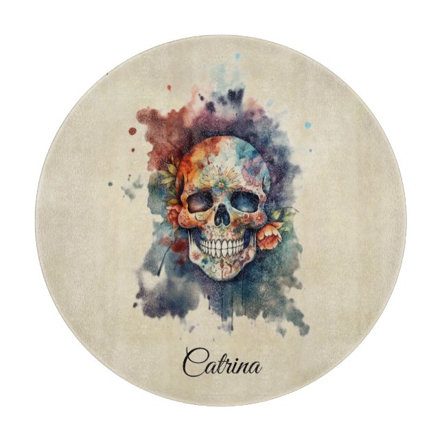 La Calavera Hermosa, custom Cutting Board (Front)