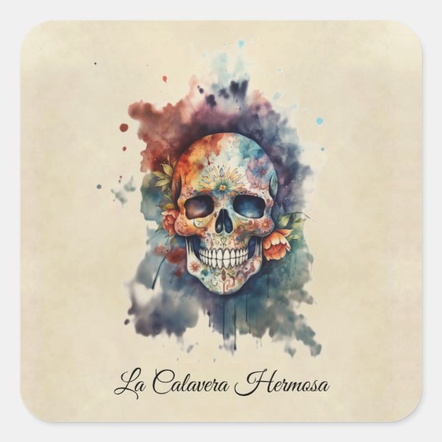La Calavera Hermosa, custom Square Sticker (Front)