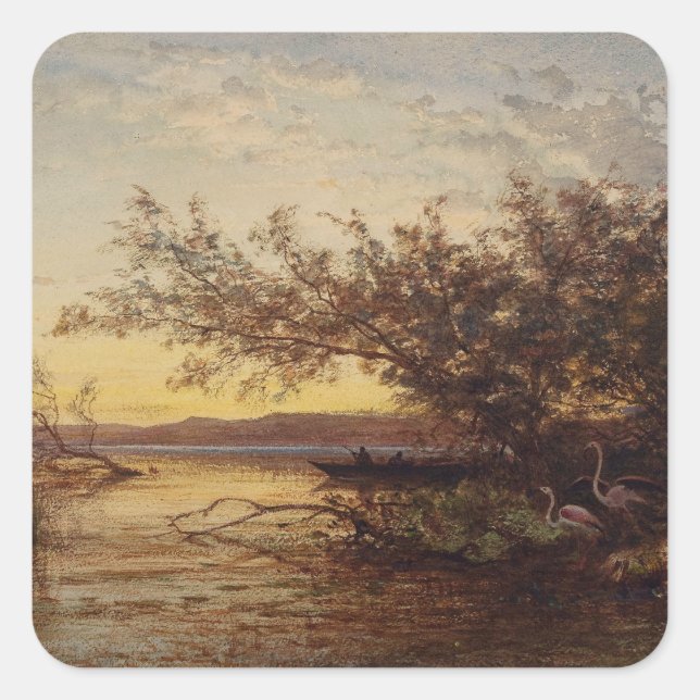 La Camargue, Coucher De Soleil – Félix Ziem Square Sticker (Front)