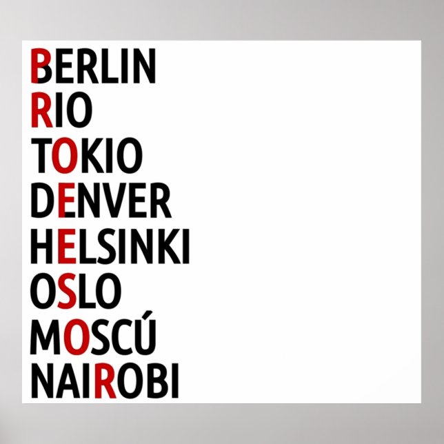 La Casa de Papel Names of Cities Poster (Front)