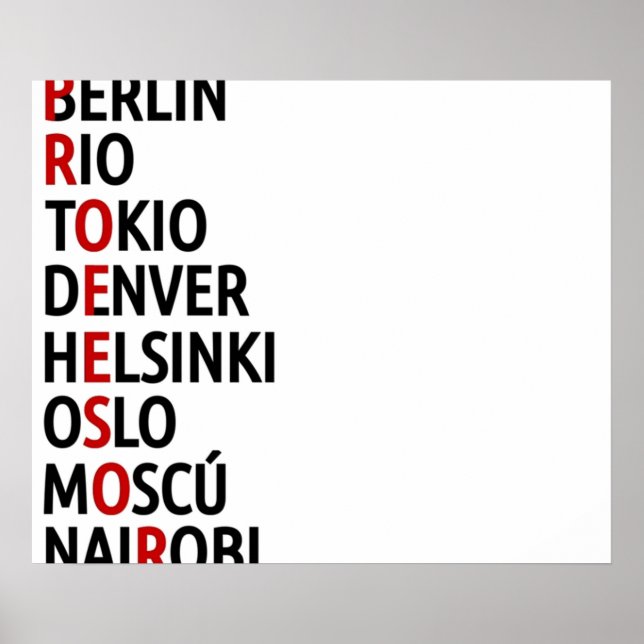 La Casa de Papel Names of Cities Poster (Front)