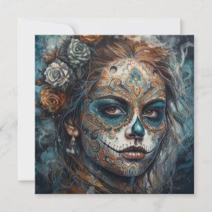 La Catrina Azul Dia de los Muertos Sugar Skull Invitation