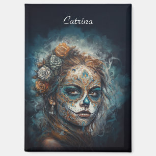 La Catrina Azul Dia de los Muertos Sugar Skull Magnet