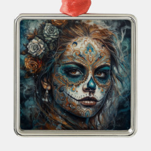 La Catrina Azul Dia de los Muertos Sugar Skull Metal Tree Decoration