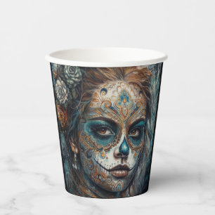 La Catrina Azul Dia de los Muertos Sugar Skull Paper Cups