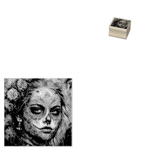 La Catrina Azul Dia de los Muertos Sugar Skull Rubber Stamp